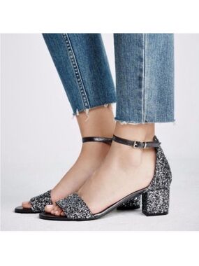 Free People Marigold Silver Glitter Heel Sz 37